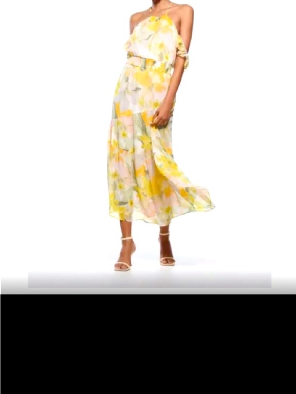 zara mettalic thread printed dress yellow size XS 3047/184/330